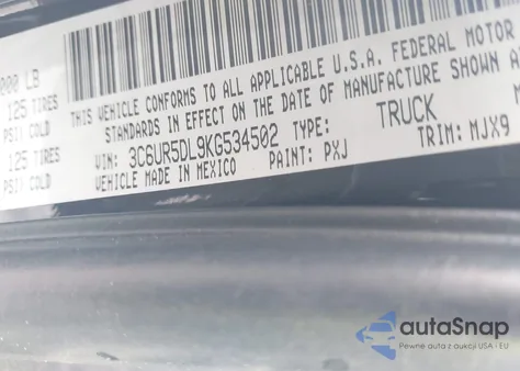 2019 Ram 2500 Big Horn 4X4 6'4 Box from USA, damaged, VIN 3C6UR5DL9KG534502